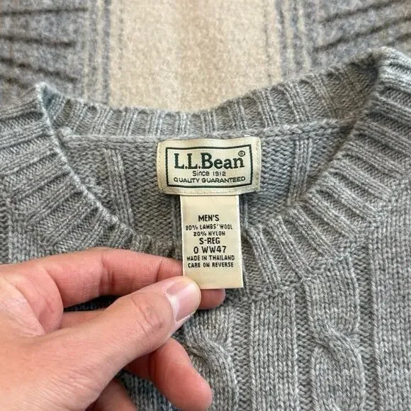 Vintage L.L. Bean Men's Lambs Wool Fisherman Sweater Cable Knit Size Small Gray - Picture 2 of 7
